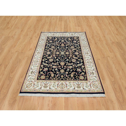 Fine Oriental Wool Hand Knotted Rug Blue Ivory 4.8X6.9 -O065408