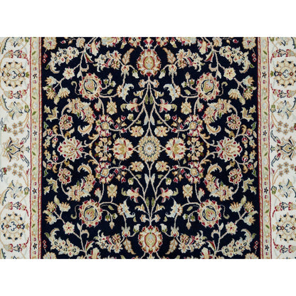 Fine Oriental Wool Hand Knotted Rug Blue Ivory 4.8X6.9 -O065408