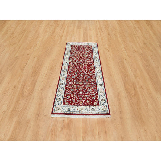 Fine Oriental Wool Hand Knotted Rug Red Ivory 2.7X6.10 -O065410