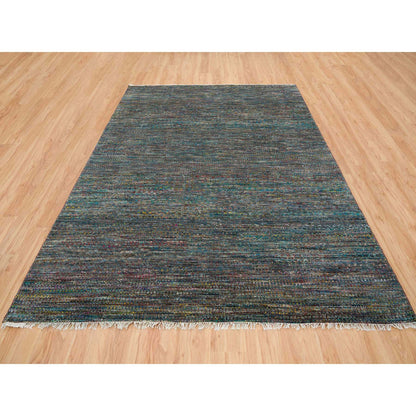 Modern and Contemporary Wool & Sari Silk Hand Knotted Rug Grey No Border 8.0X10.2 -O065415