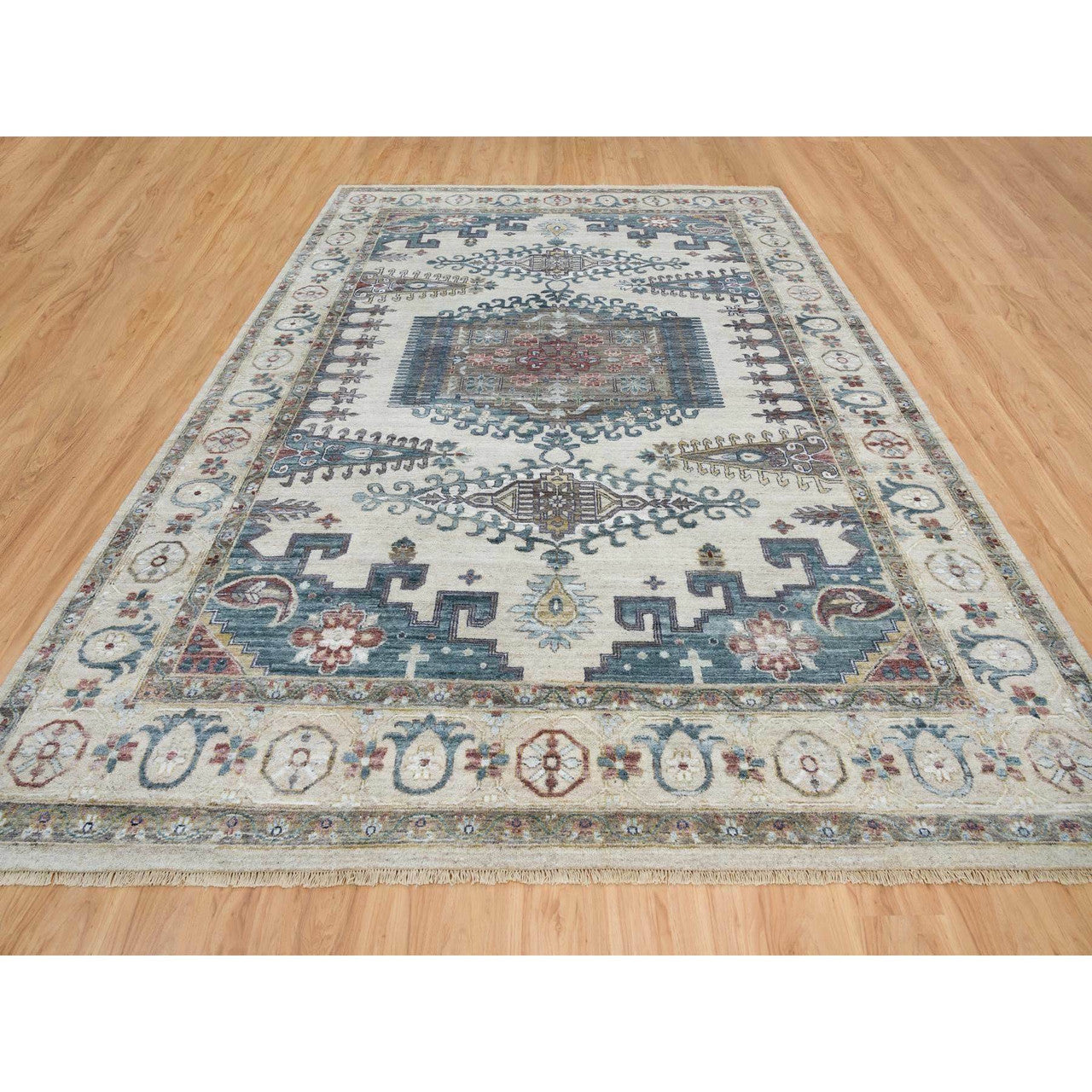 Tribal & Geometric Wool Hand Knotted Rug Ivory Ivory 9.10X13.10 -O065434