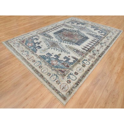 Tribal & Geometric Wool Hand Knotted Rug Ivory Ivory 9.10X13.10 -O065434