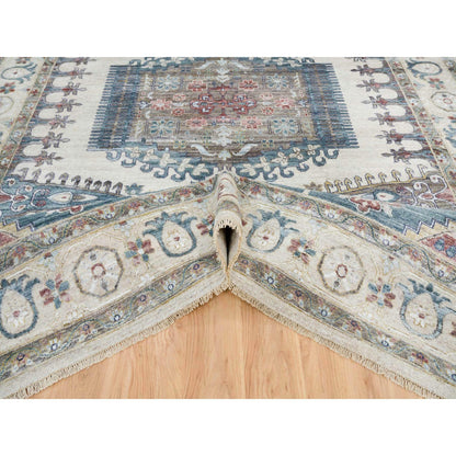 Tribal & Geometric Wool Hand Knotted Rug Ivory Ivory 9.10X13.10 -O065434