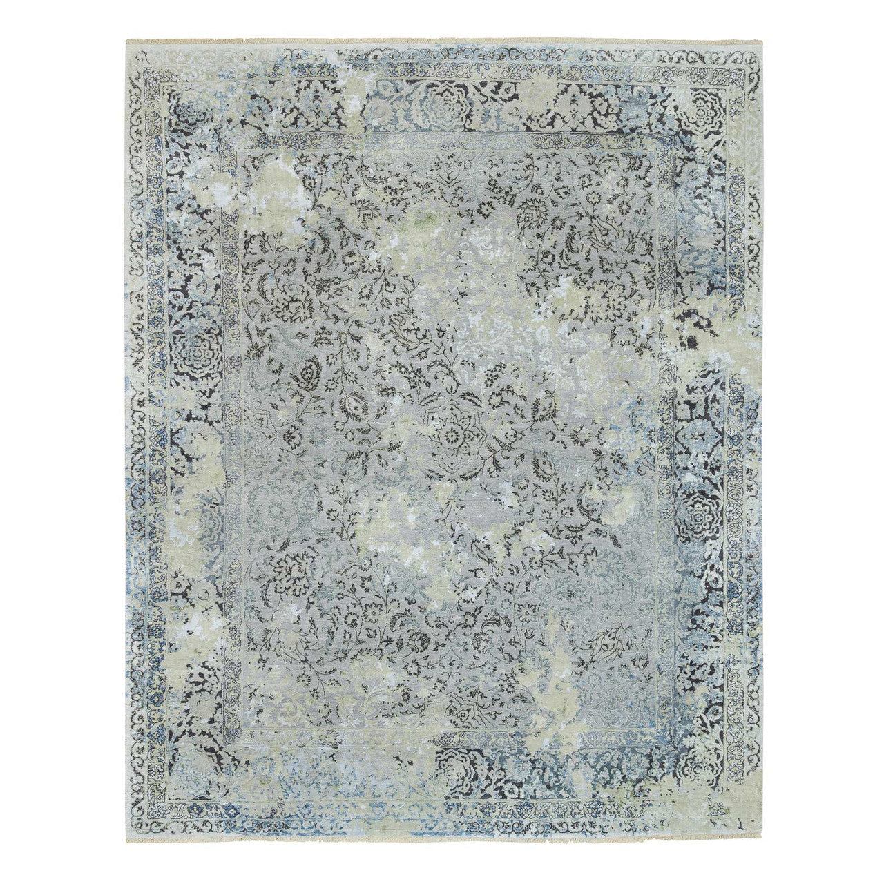 Gray 8'0" x 10'0" Transitional Hand knotted Wool/Silk Rug - Sku: O065443