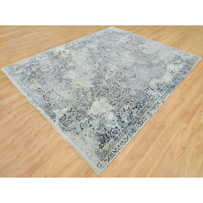 Transitional Wool & Silk Hand Knotted Rug Grey Gray 8.0X10.0 -O065443