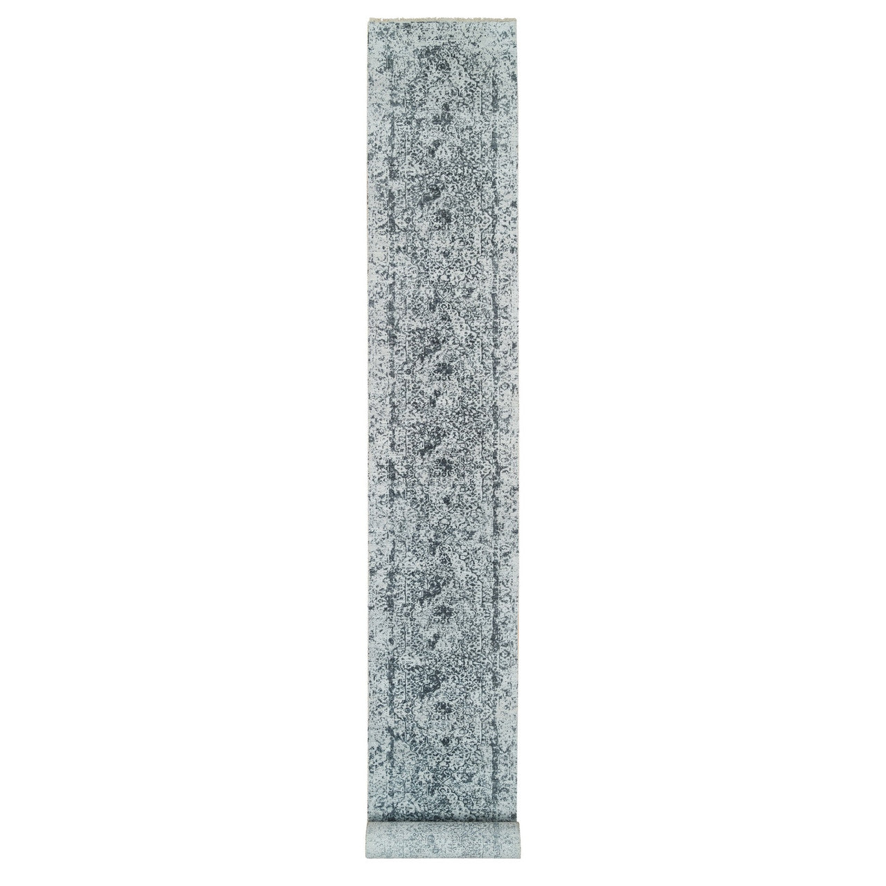 Gray 2'8" x 21'8" Transitional Hand knotted Wool/Silk Rug - Sku: O065445