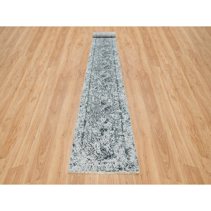Transitional Wool & Silk Hand Knotted Rug Grey No Border 2.8X21.8 -O065445