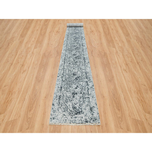 Transitional Wool & Silk Hand Knotted Rug Grey No Border 2.8X21.8 -O065445