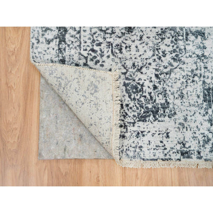 Transitional Wool & Silk Hand Knotted Rug Grey No Border 2.8X21.8 -O065445