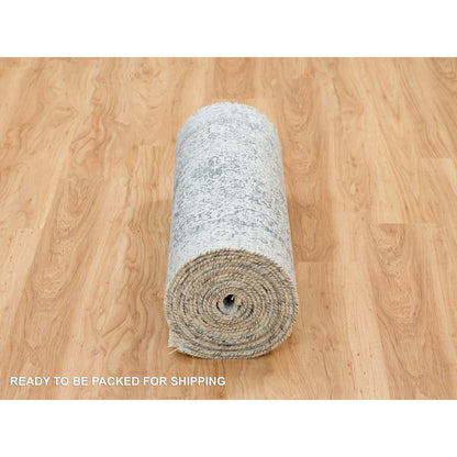 Transitional Wool & Silk Hand Knotted Rug Grey No Border 2.8X21.8 -O065445