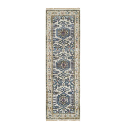 Tribal & Geometric Wool Hand Knotted Rug Ivory Ivory 2.5X8.1 -O065446