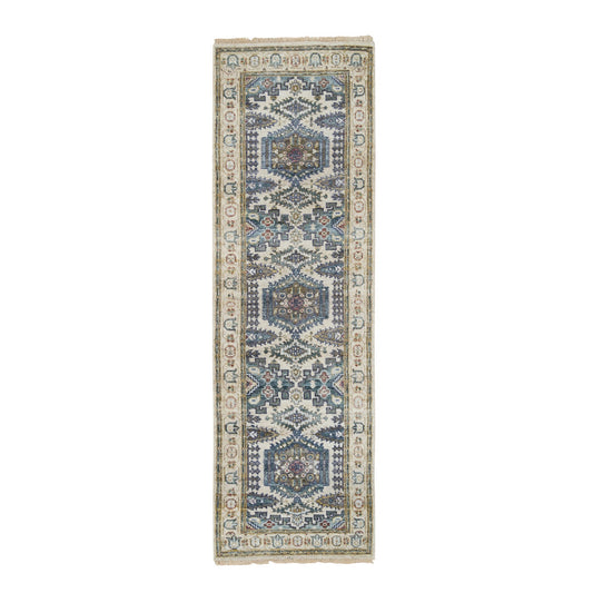 Tribal & Geometric Wool Hand Knotted Rug Ivory Ivory 2.5X8.1 -O065446