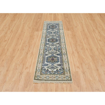 Tribal & Geometric Wool Hand Knotted Rug Ivory Ivory 2.5X8.1 -O065446