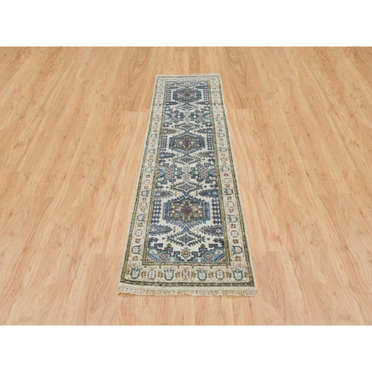 Tribal & Geometric Wool Hand Knotted Rug Ivory Ivory 2.5X8.1 -O065446