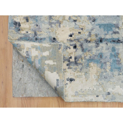 Modern and Contemporary Wool & Silk Hand Knotted Rug Blue No Border 11.10X14.10 -O065447