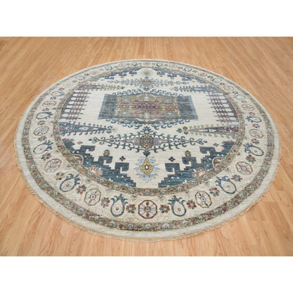 Tribal & Geometric Wool Hand Knotted Rug Ivory Ivory 12.0X12.0 -O065449