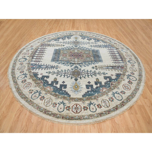 Tribal & Geometric Wool Hand Knotted Rug Ivory Ivory 12.0X12.0 -O065449