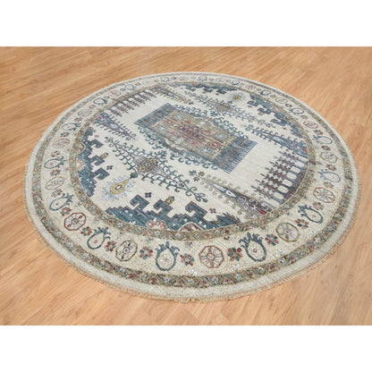 Tribal & Geometric Wool Hand Knotted Rug Ivory Ivory 12.0X12.0 -O065449