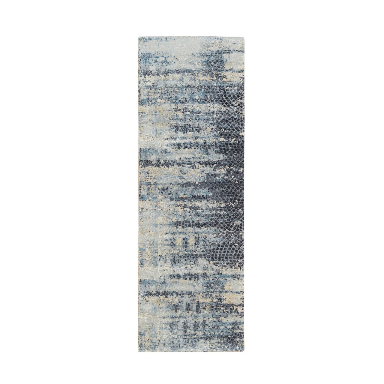 Blue 2'6" x 7'9" Modern and Contemporary Hand knotted Wool/Silk Rug - Sku: O065450