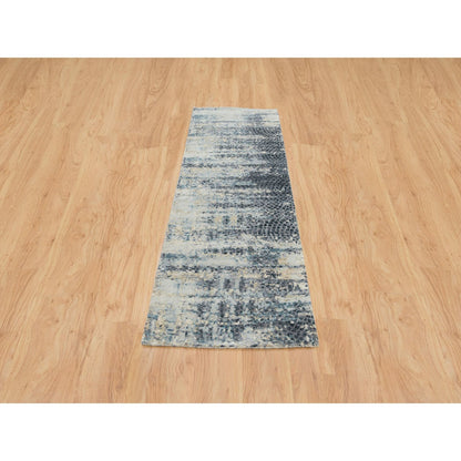 Modern and Contemporary Wool & Silk Hand Knotted Rug Blue No Border 2.6X7.9 -O065450