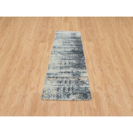 Modern and Contemporary Wool & Silk Hand Knotted Rug Blue No Border 2.6X7.9 -O065450