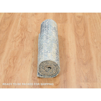 Modern and Contemporary Wool & Silk Hand Knotted Rug Blue No Border 2.6X7.9 -O065450