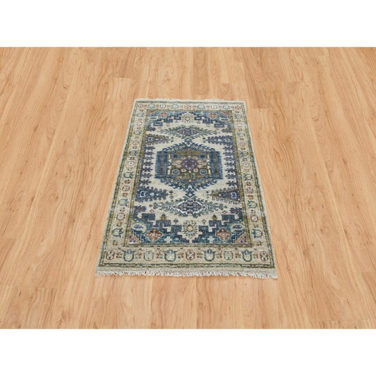 Tribal & Geometric Wool Hand Knotted Rug Ivory Ivory 2.10X5.0 -O065455