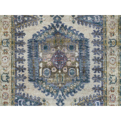Tribal & Geometric Wool Hand Knotted Rug Ivory Ivory 2.10X5.0 -O065455