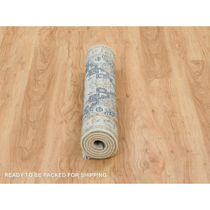 Tribal & Geometric Wool Hand Knotted Rug Ivory Ivory 2.10X5.0 -O065455