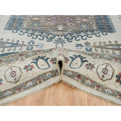 Traditional Wool Hand Knotted Rug Ivory 13.10X16.2  -O065456
