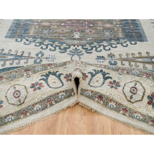 Traditional Wool Hand Knotted Rug Ivory 13.10X16.2  -O065456