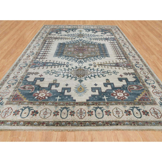 Tribal & Geometric Wool Hand Knotted Rug Ivory Ivory 14.0X18.3 -O065457