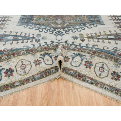 Tribal & Geometric Wool Hand Knotted Rug Ivory Ivory 14.0X18.3 -O065457