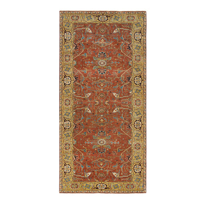 Heriz Wool Hand Knotted Rug Red Yellow 4.0X10.0 -O065462