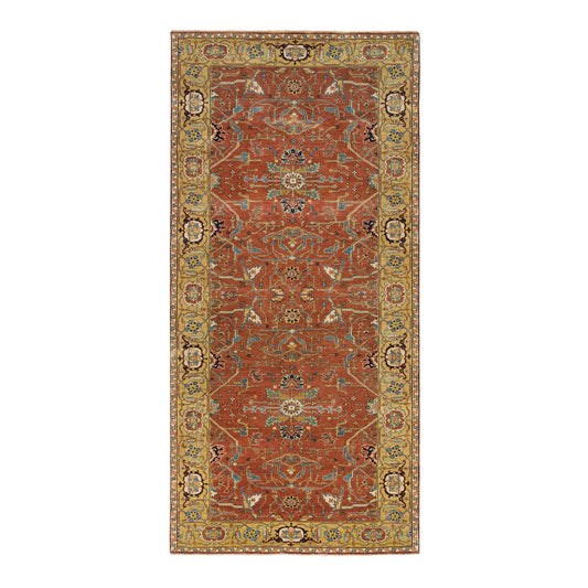 Heriz Wool Hand Knotted Rug Red Yellow 4.0X10.0 -O065462