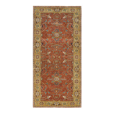 Heriz Wool Hand Knotted Rug Red Yellow 4.0X10.0 -O065462