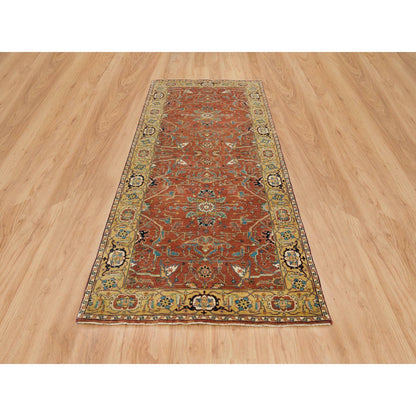 Heriz Wool Hand Knotted Rug Red Yellow 4.0X10.0 -O065462