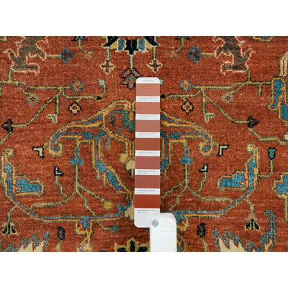 Heriz Wool Hand Knotted Rug Red Yellow 4.0X10.0 -O065462