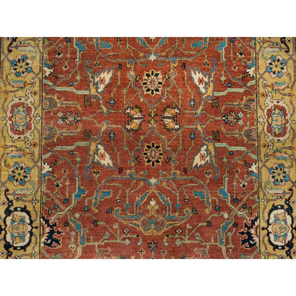 Heriz Wool Hand Knotted Rug Red Yellow 4.0X10.0 -O065462