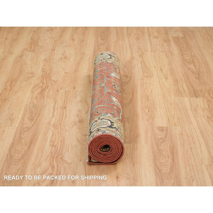 Heriz Wool Hand Knotted Rug Red Yellow 4.0X10.0 -O065462
