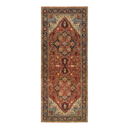 Heriz Wool Hand Knotted Rug Red Navy Blue 4.0X10.1 -O065463