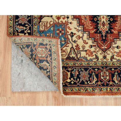 Heriz Wool Hand Knotted Rug Red Navy Blue 4.0X10.1 -O065463