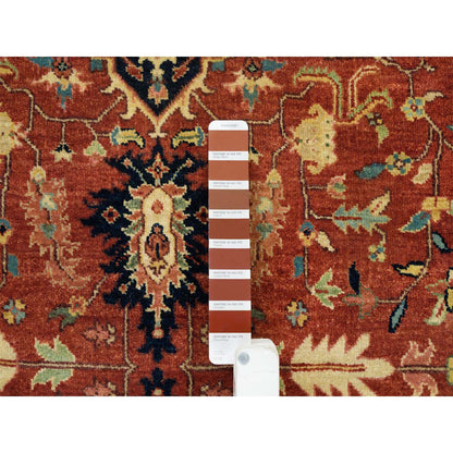 Heriz Wool Hand Knotted Rug Red Navy Blue 4.0X10.1 -O065463