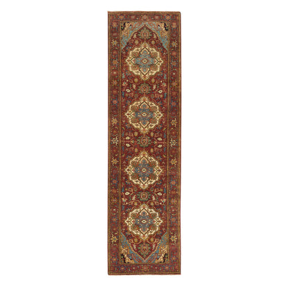 Heriz Wool Hand Knotted Rug Red Red 2.6X10.1 -O065466