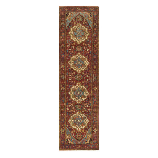 Heriz Wool Hand Knotted Rug Red Red 2.6X10.1 -O065466
