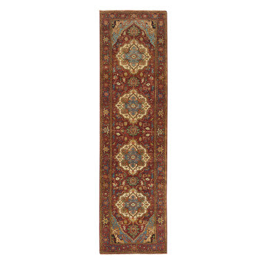 Heriz Wool Hand Knotted Rug Red Red 2.6X10.1 -O065466