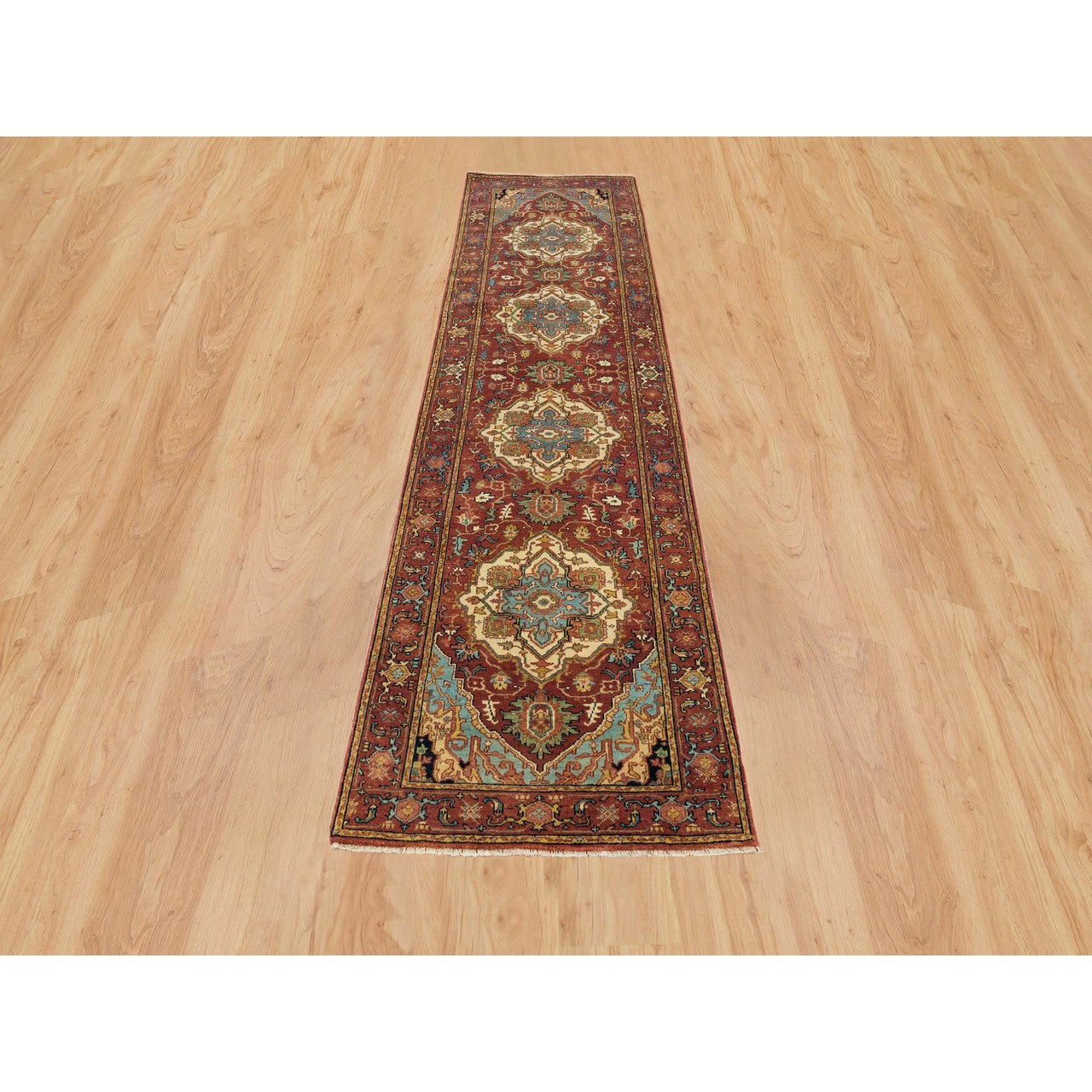 Red 2'6" x 10'1" Heriz Hand knotted Wool Rug - Sku: O065466