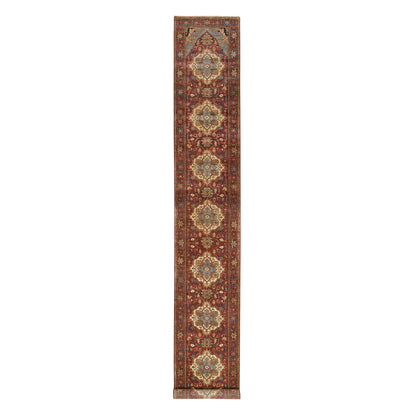 Heriz Wool Hand Knotted Rug Red Red 2.7X18.0 -O065470