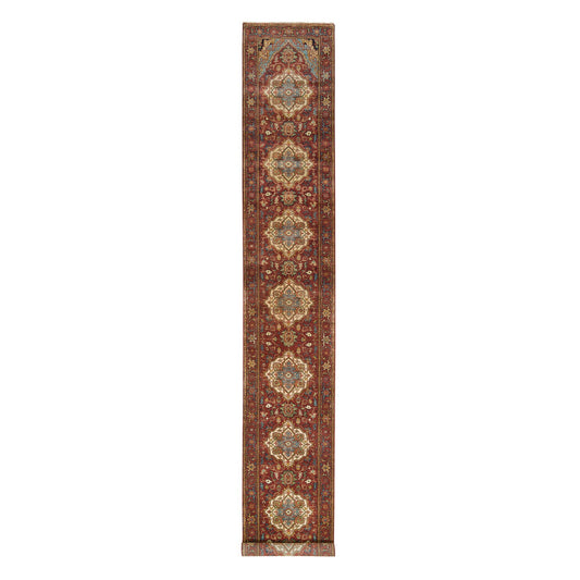 Heriz Wool Hand Knotted Rug Red Red 2.7X18.0 -O065470