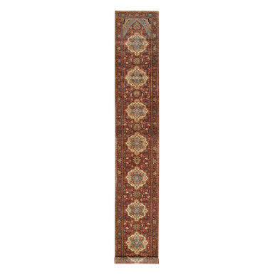 Heriz Wool Hand Knotted Rug Red Red 2.7X18.0 -O065470